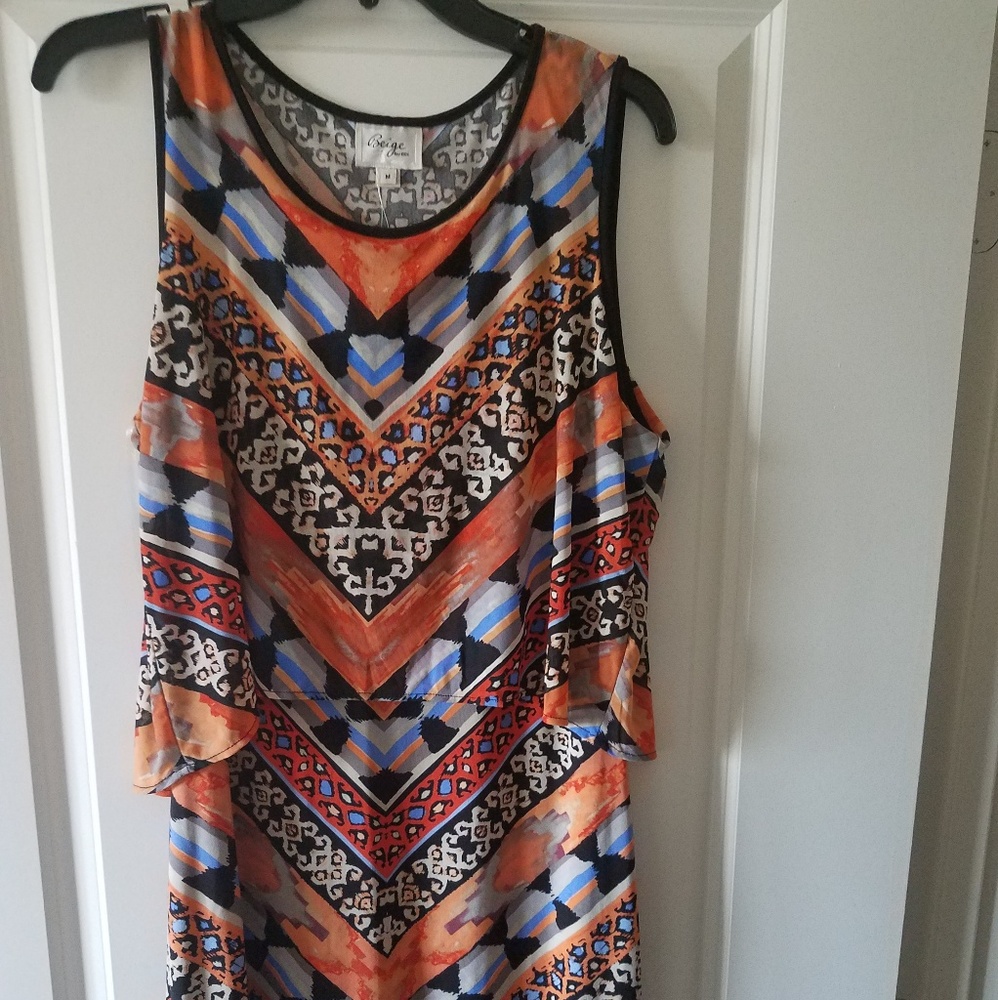 Orange and blue print dress